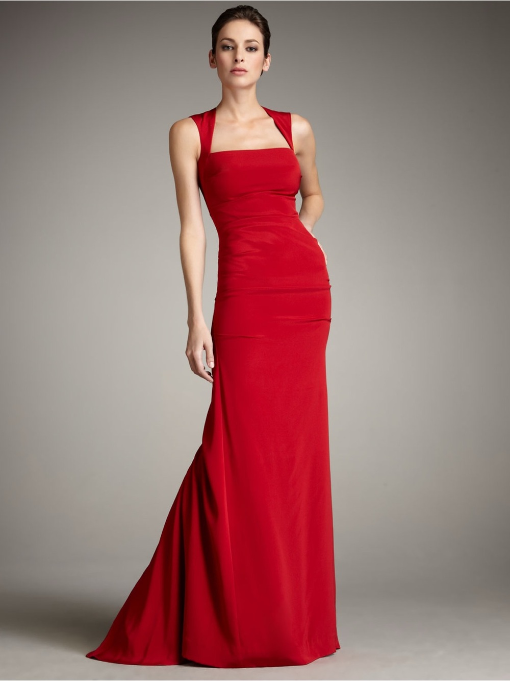 Nicole Miller Red Ruched Evening Gown | Floor-Length Formal Dress